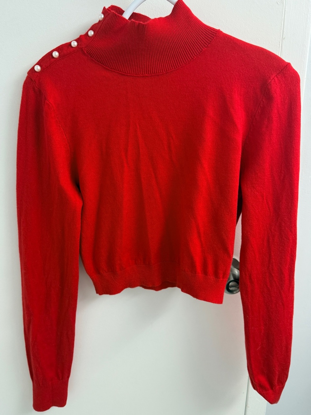 Love Tree Mock Neck Pearl Button Sweater (Size L)
